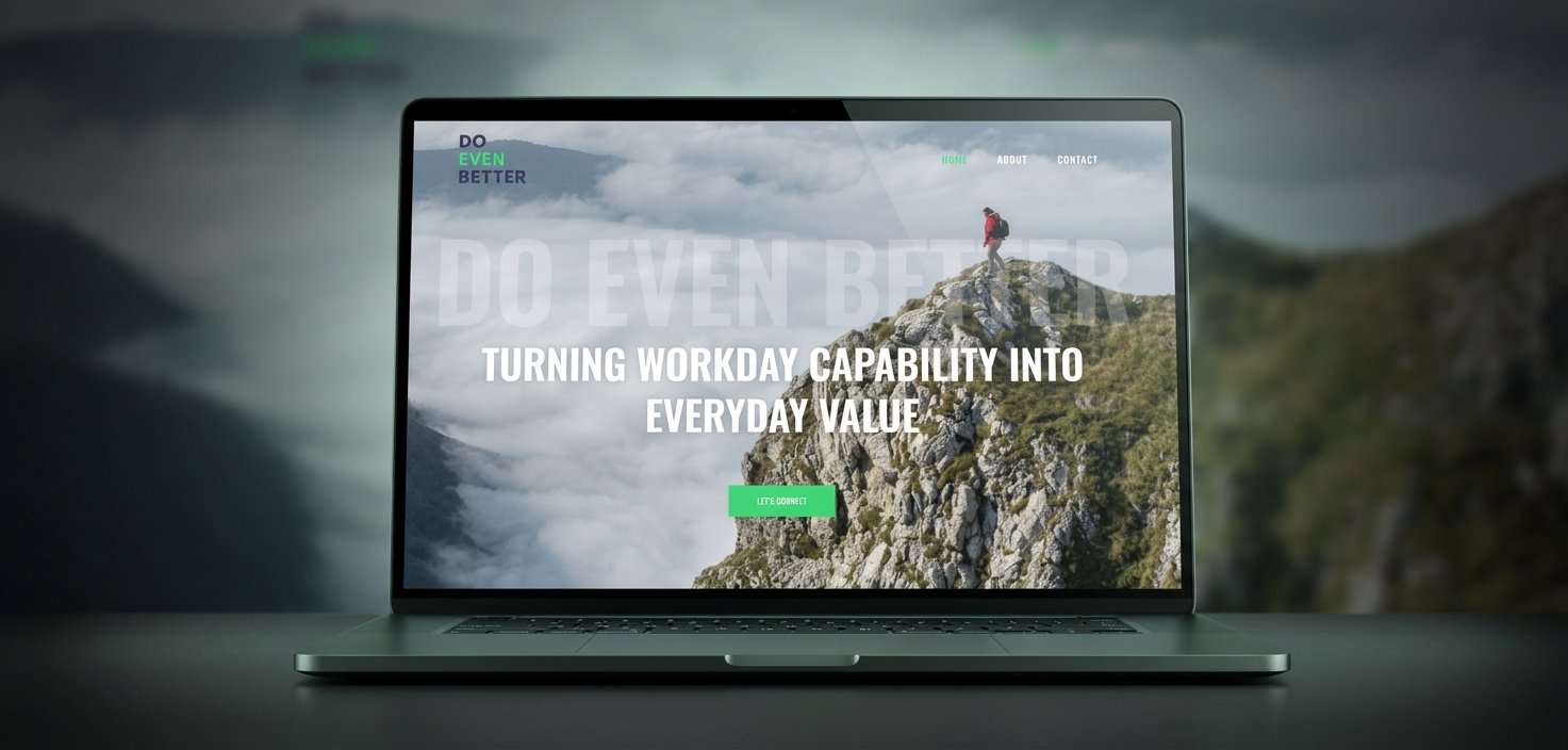DoEvenBetter consulting coach website homepage shown on a laptop