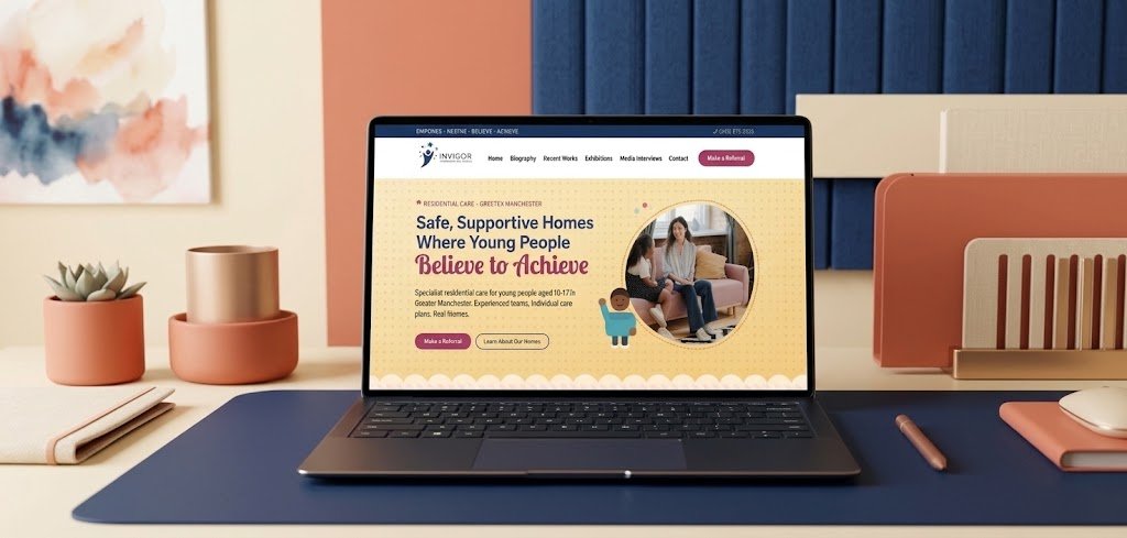 InvigorCare residential care website homepage shown on a laptop